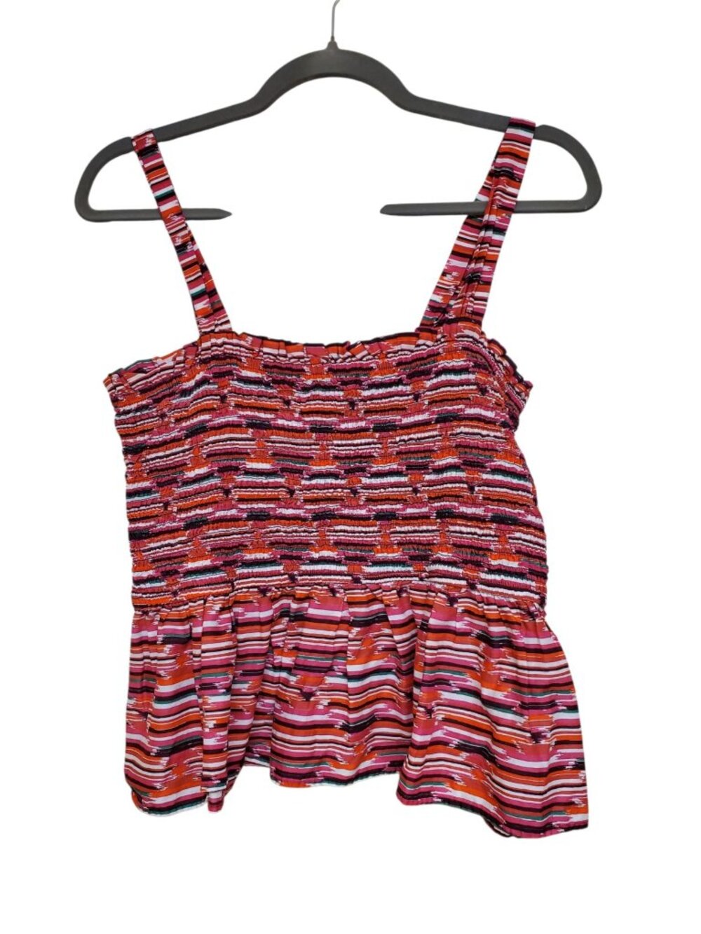 Ann Taylor LOFT Women's Multicolor Retro 70s Stripe Smocked Peplum Cotton Tank M